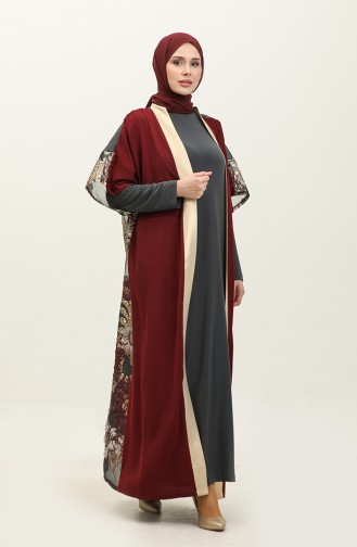Plus Size Dress Abaya Two Piece Suit 8104-05 Burgundy Anthracite 8104-05