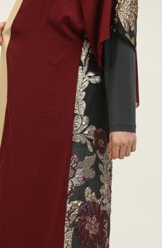 Ensemble Abaya Double Robe Grande Taille 8104-05 Rouge Claret Anthracite 8104-05