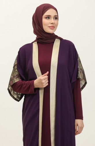 Büyük Beden Elbise Abaya İkili Takım 8105-04 Mor