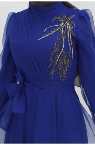 داليا فستان سهرة بتصميم مُطرز بأحجار لامعة وصدر مزدوج 4355-03 لون ازرق 4355-03