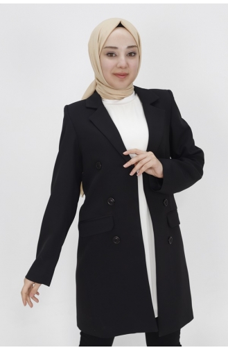 Button Detailed Double Breasted Collar Blazer Jacket 2402-01 Black 2402-01