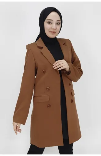 Veste Blazer Détail Boutons à Col Double 2402-02 Marron 2402-02