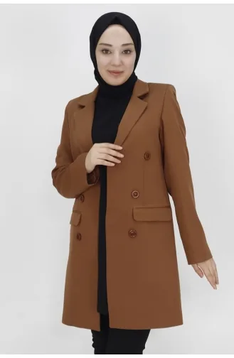 Veste Blazer Détail Boutons à Col Double 2402-02 Marron 2402-02