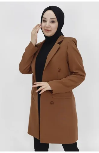 Veste Blazer Détail Boutons à Col Double 2402-02 Marron 2402-02