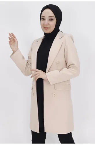 Blazerjacke Mit Zweireihigem Kragen Und Knopfdetail 2402-03 Stone 2402-03