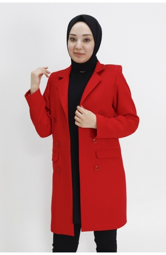 Button Detailed Double Breasted Collar Blazer Jacket 2402-04 Red 2402-04