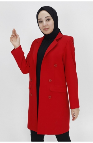 Button Detailed Double Breasted Collar Blazer Jacket 2402-04 Red 2402-04