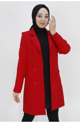 Button Detailed Double Breasted Collar Blazer Jacket 2402-04 Red 2402-04