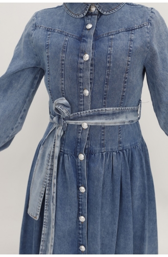Robe Jean A Boutons Et Ceinturée 1565-01 Bleu Glace 1565-01