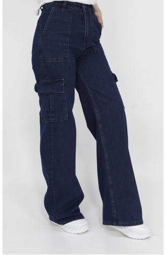 Denim Broek Met Cargozakken En Wijde Pijpen 1369-01 Donker Denimblauw 1369-01