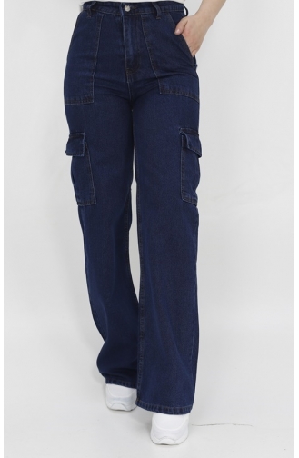 Denim Broek Met Cargozakken En Wijde Pijpen 1369-01 Donker Denimblauw 1369-01