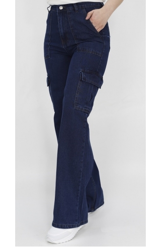 Cargo Pocket Wide Leg Denim Trousers 1369-01 Dark Denim Blue 1369-01