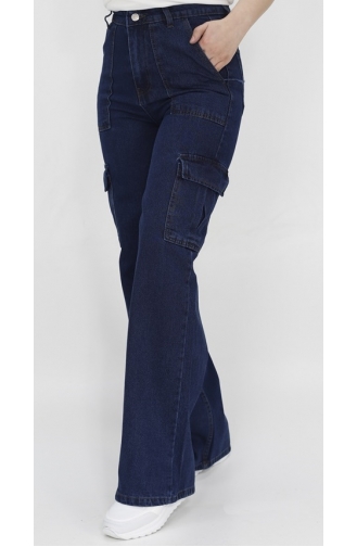 Denim Broek Met Cargozakken En Wijde Pijpen 1369-01 Donker Denimblauw 1369-01