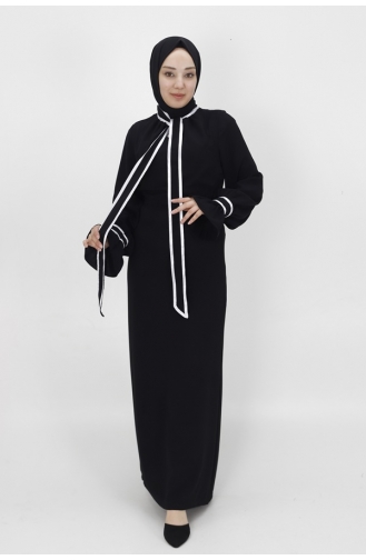 Kleid Aus Kreppstoff Mit Bindekragen Und Detailliertem Ausschnitt 6021-01 Schwarz 6021-01