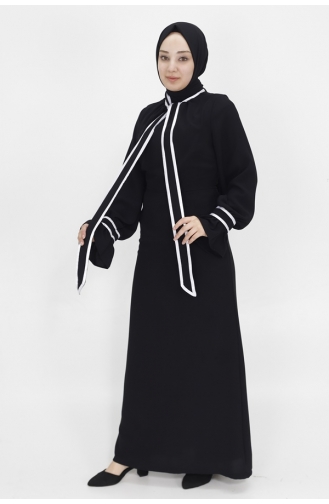 Kravat Yaka Detaylı Krep Kumaş Elbise 6021-01 Siyah