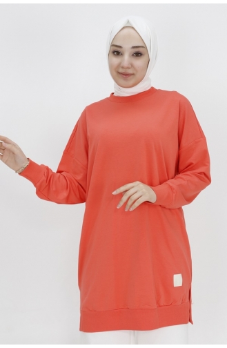 Puane 2 İp Kumaş Basic Tunik Sweatshirt 30644-02 Somon