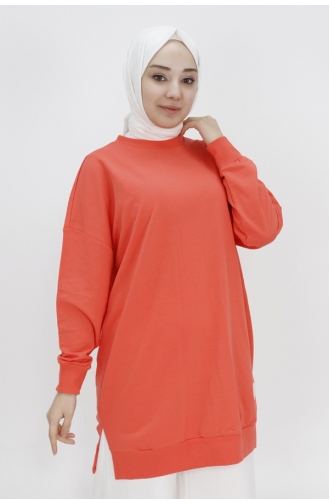 Puane 2 İp Kumaş Basic Tunik Sweatshirt 30644-02 Somon