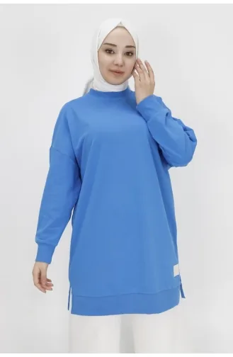 Puane 2 İp Kumaş Basic Tunik Sweatshirt 30644-05 İndigo