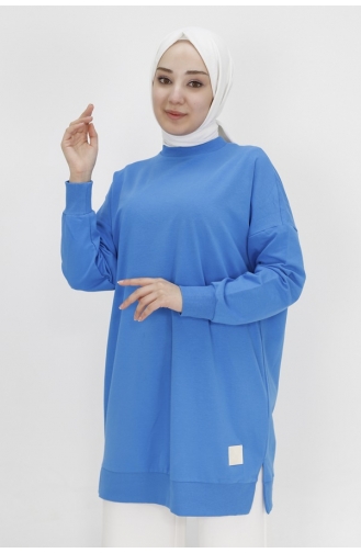 Puane 2 İp Kumaş Basic Tunik Sweatshirt 30644-05 İndigo