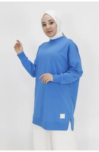 Puane 2 İp Kumaş Basic Tunik Sweatshirt 30644-05 İndigo