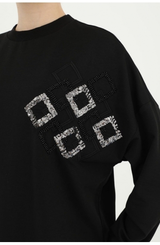 Score 2 Thread Fabric Beaded And Sequin Detailed Sweatshirt 10394-01 Black 10394-01