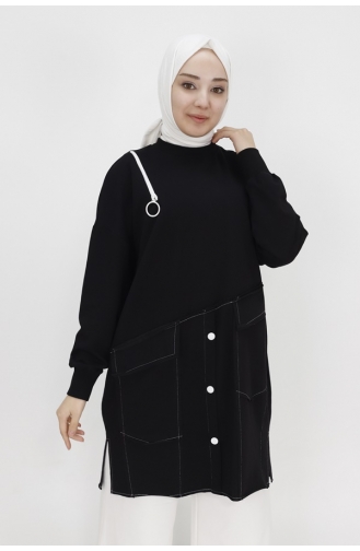 Puane 2 İp Kumaş Fermuar Ve Cep Detayli Sweatshirt 10412-01 Siyah