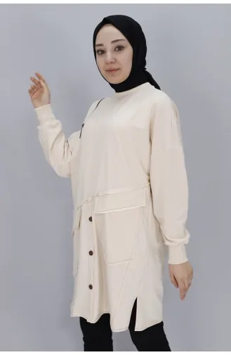سويت شيرت من القماش بتفاصيل خيطين وسحاب وجيب 10412-03 لون حجري 10412-03