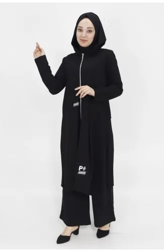 Puane 2 İp Kumaş Kapişonlu Kap 15158-01 Siyah