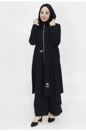 Puane 2 İp Kumaş Kapişonlu Kap 15158-01 Siyah