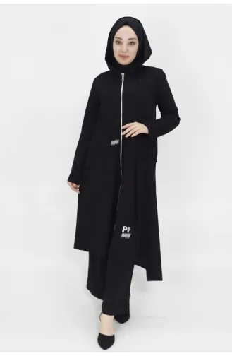 Puane 2 İp Kumaş Kapişonlu Kap 15158-01 Siyah