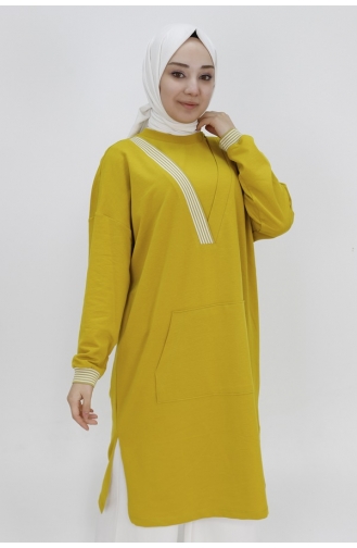 Score 2 Thread Fabric Ribbed Detailed Slit Long Length Tunic 10416-03 Oil Green 10416-03