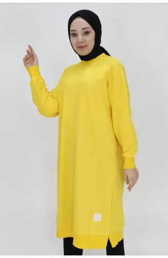 Puane 2 İp Kumaş Uzun Boy Basic Sweatshirt 30645-02 Sarı