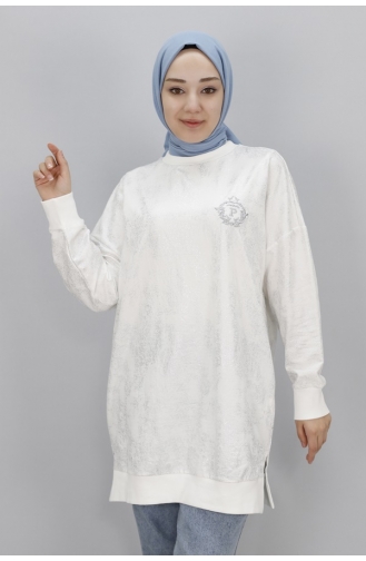 Puane 2 İp Sim Kumaş Arma Detayli Sweatshirt 10450-03 Ekru