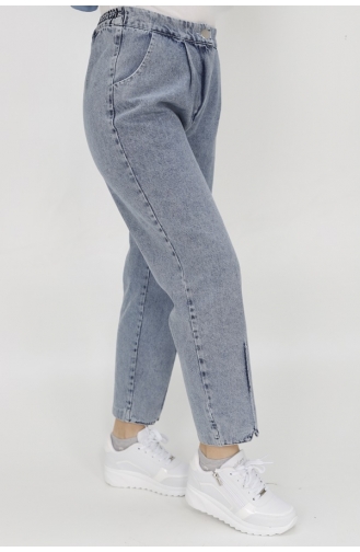 Spitze Taille Elastische Nähte Am Bein Detaillierte Mom-Jeans-Jeanshose 18157-01 Eisblau 18157-01