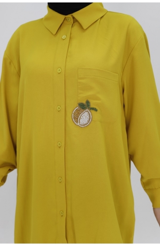 تونيك من قماش إيروبين مزود بخرز مدبب وتفاصيل جيوب 10430-02 لون أخضر زيتي 10430-02