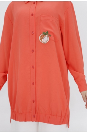 تونيك من قماش إيروبين مزين بخرز مدبب وتفاصيل جيوب 10430-03 لون برتقالي 10430-03