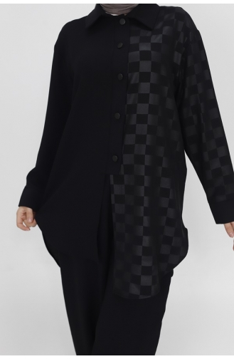 Fleece Shirt Collar Burning Patterned Aerobin Fabric 2-Piece Set 14197-01 Black 14197-01