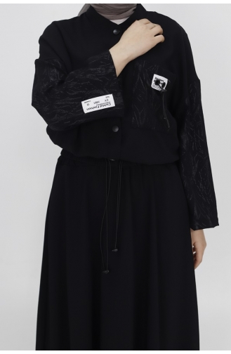 Pointed Sleeve Pocket Burning Patterned Aerobin Fabric Skirt Suit 14196-01 Black 14196-01
