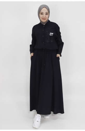 بدلة بتنورة مصنوعة من قماش ايروبين بتصميم محترق وأكمام مدببة وجيب 14196-01 لون أسود 14196-01