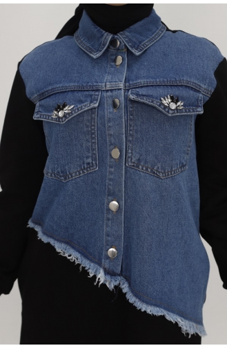 Pointe Denim Garnished 2 Thread Fabric Dress With Pocket Stone Detail 12500-01 Black 12500-01
