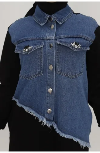 Pointe Denim Garnished 2 Thread Fabric Dress With Pocket Stone Detail 12500-01 Black 12500-01