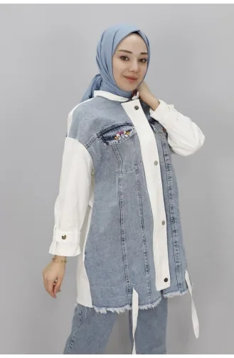 Puane Kot Garnili Cepleri Taşli 2 İp Kumaş Ceket 15155-01 Ekru