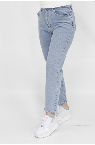 بنطال جينز جينز بتصميم محفور 28117-01 لون أزرق فاتح 28117-01