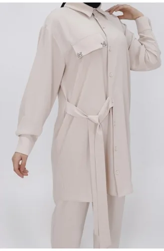 Puane Sahte Cep Detayli Beli Bağlamali Aerobin Kumaş Takim 14191-02 Taş