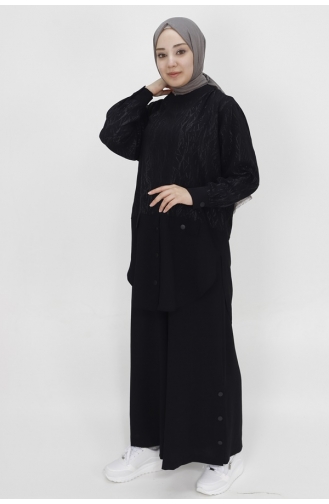 بدلة من قماش إيروبين مُزخرف بتفاصيل جيوب وهمية من بوينت 14195-01 لون أسود 14195-01