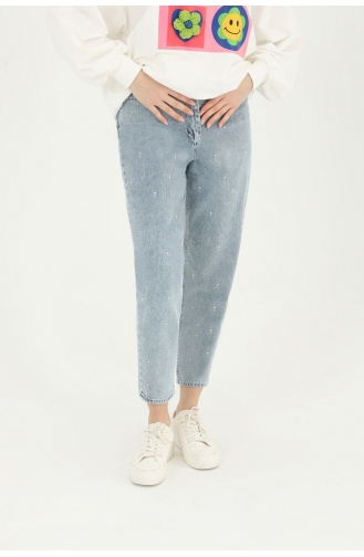 Puntige Stenen Gedetailleerde Jeans Met Skinny Pijpen 18156-01 Ijsblauw 18156-01