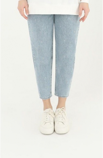 Puntige Stenen Gedetailleerde Jeans Met Skinny Pijpen 18156-01 Ijsblauw 18156-01