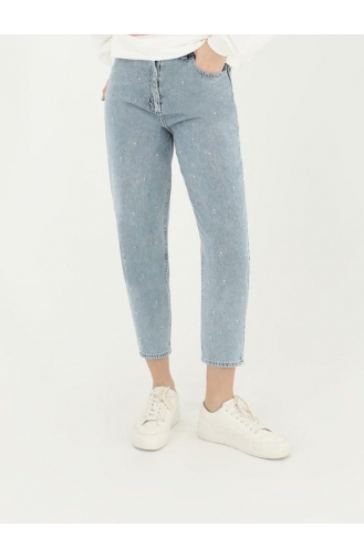 Puntige Stenen Gedetailleerde Jeans Met Skinny Pijpen 18156-01 Ijsblauw 18156-01