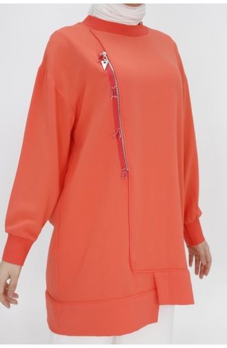 Tunique Détaillée En Tissu Aerobin Avec Pointes Et Fermeture éclair 10431-03 Orange 10431-03