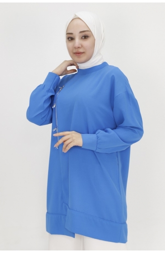 Puane Taş Ve Fermuar Detayli Aerobin Kumaş Tunik 10431-04 Saks